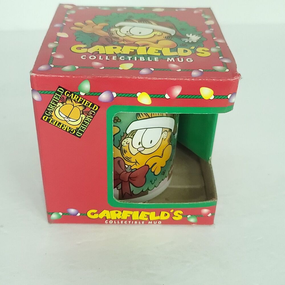 Garfield Ho Ho Ho Merry Wreath Coffee Mug Christmas Vintage 1996 Paws  NEW